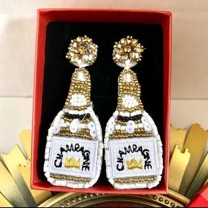 CHAMPAGNE BOTTLE EARRINGS BEADS & SEQUINS NYE